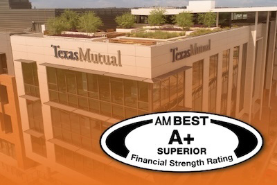 Texas Mutual building with AM Best A+ rating logo
