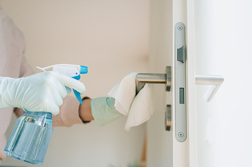 Woman cleaning door handle