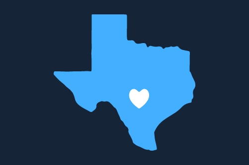 State of Texas with heart over the center