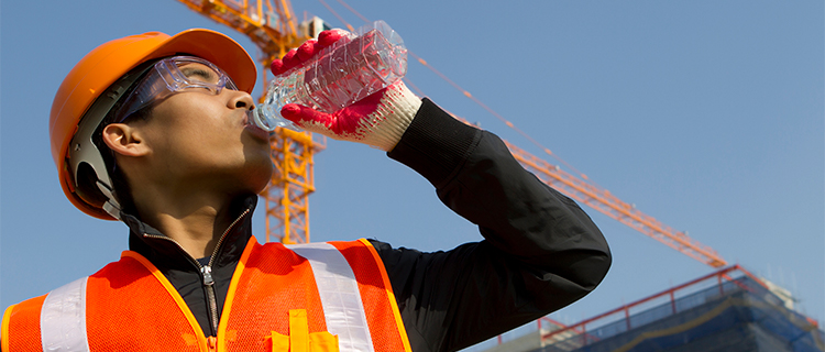 construction worker drinking water